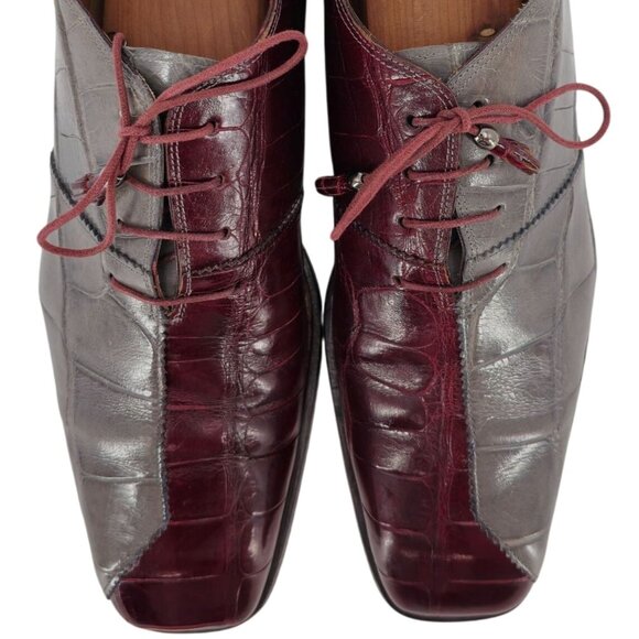 Vintage Mauri Exotic Alligator Burgundy Gray Dress Shoes Mens 13M Derby Oxfords - Picture 2 of 11